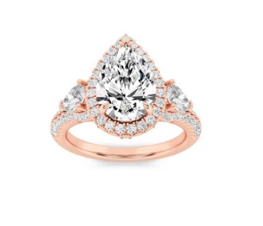 Thumbnail: Classic Center Pear 3 Stone with Side Pear Stones Engagement Ring
