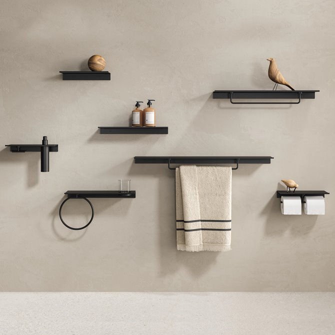 Miniatura: LEEV Mensola bagno (60 cm) con barra porta asciugamani salviette