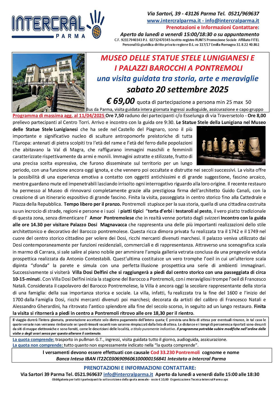 ntercral di Parma Aps: museo delle statue stele lunigianesi e i palazzi barocchi a Pontremoli settembre 2025