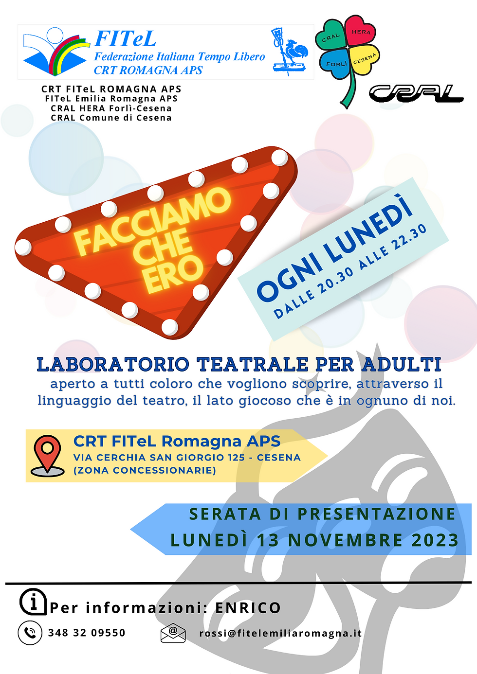 CRT FITeL Ravenna APS: 13 novembre serata di presentazione laboratorio teatrale per adulti