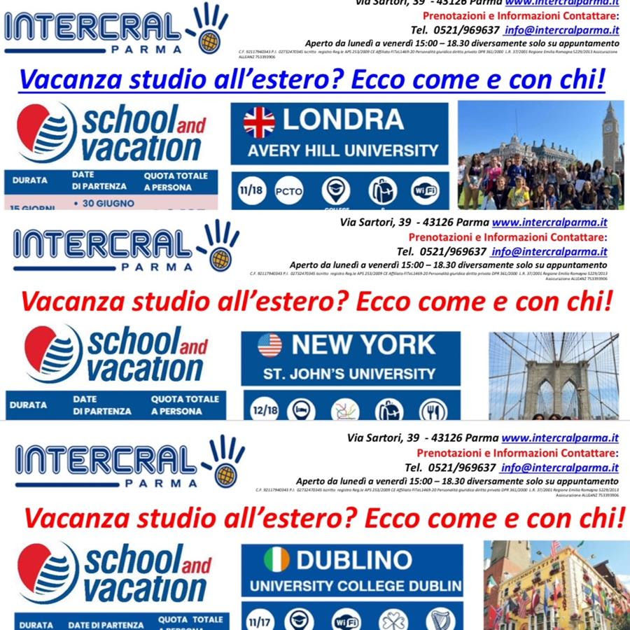 Intercral Parma: vacanze studio all'estero Londra, New York e Dublino