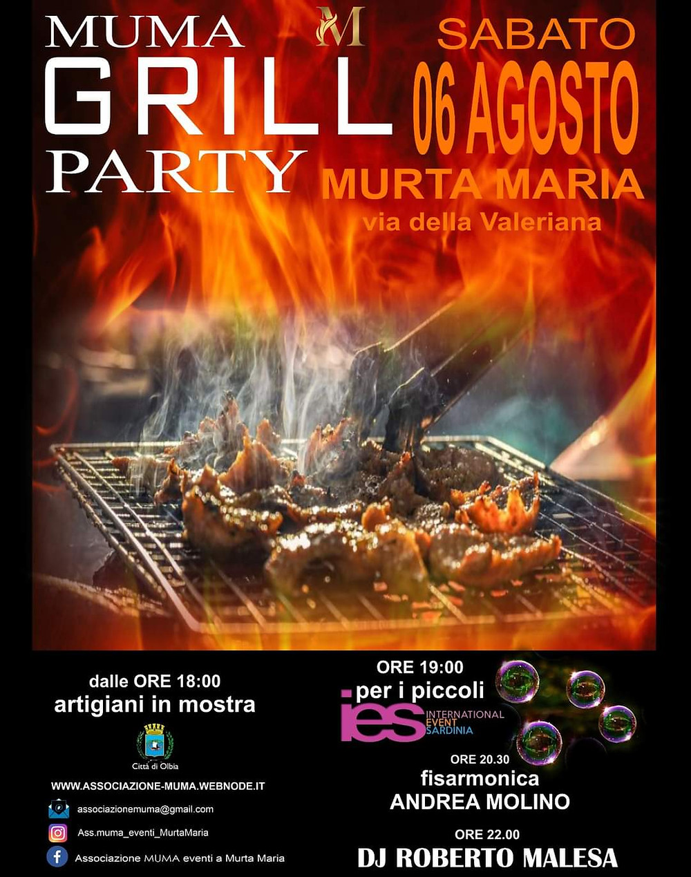 SABATO 6 AGOSTO 2022: MUMA GRILL PARTY A MURTA MARIA (OLBIA - SARDEGNA)