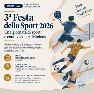 Cral Atcm Seta Modena Reggio: 3ª festa dello sport 2026, 12 settembre a Modena una giornata di sport e condivisione