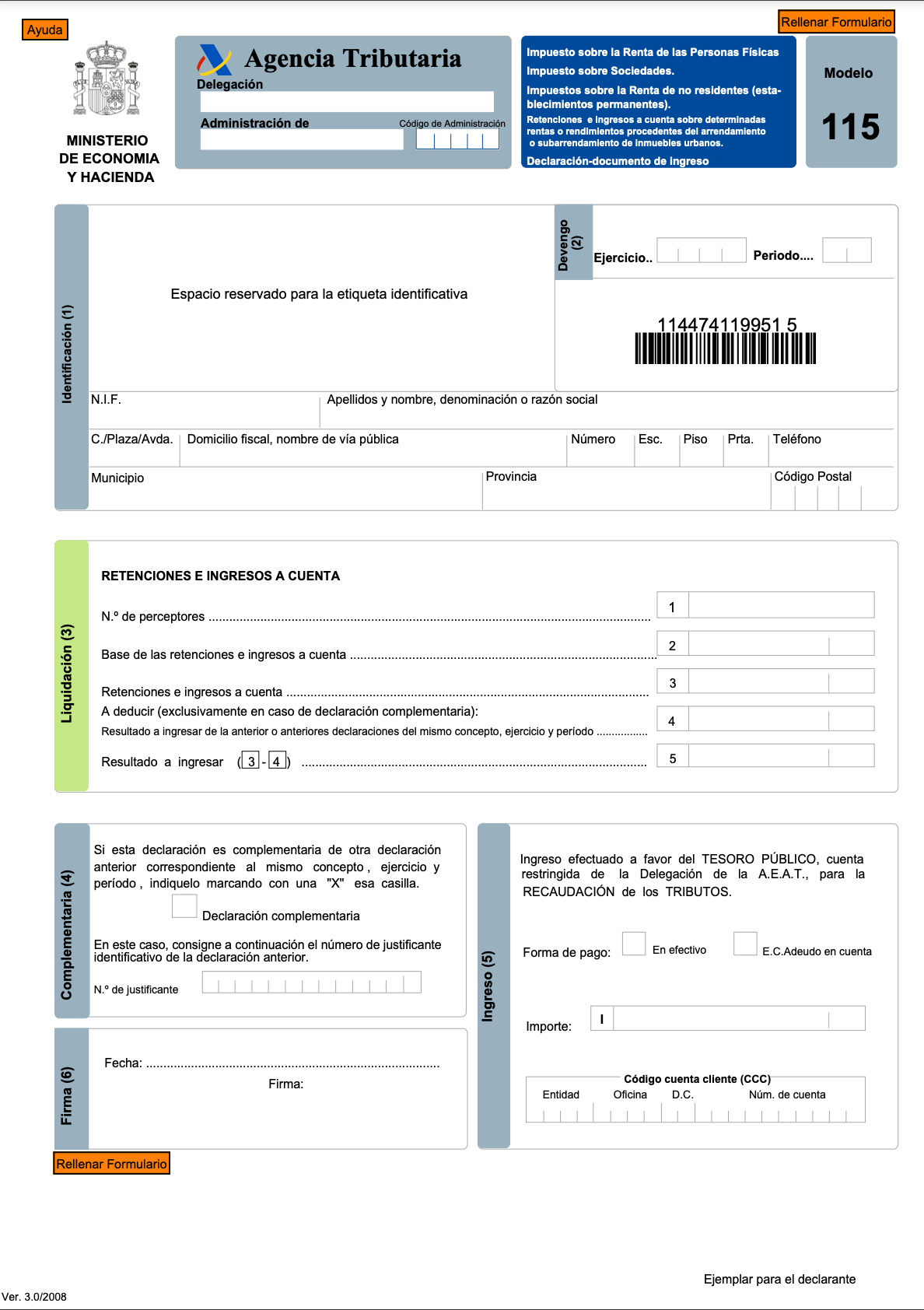 Declaración trimestral de retenciones. Modelo 115