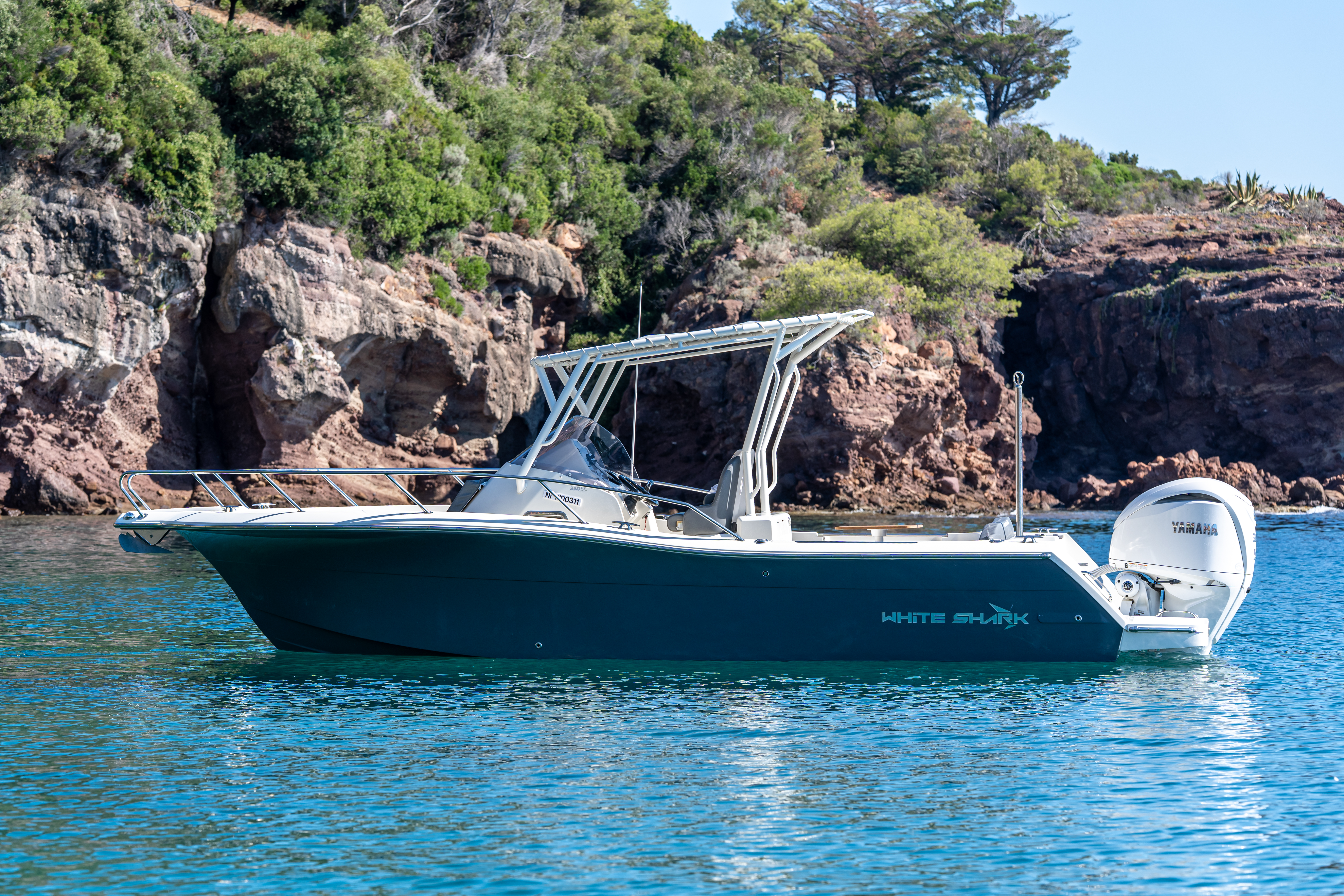 White Shark 240 SC Sport Cabin at anchor
