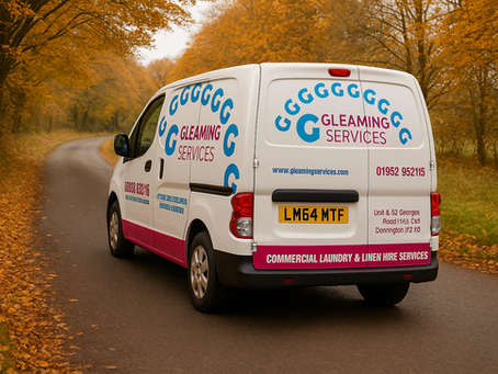 Gleaming Services Linen Rental and Commercial Laundry Van delivering and collecting laundry