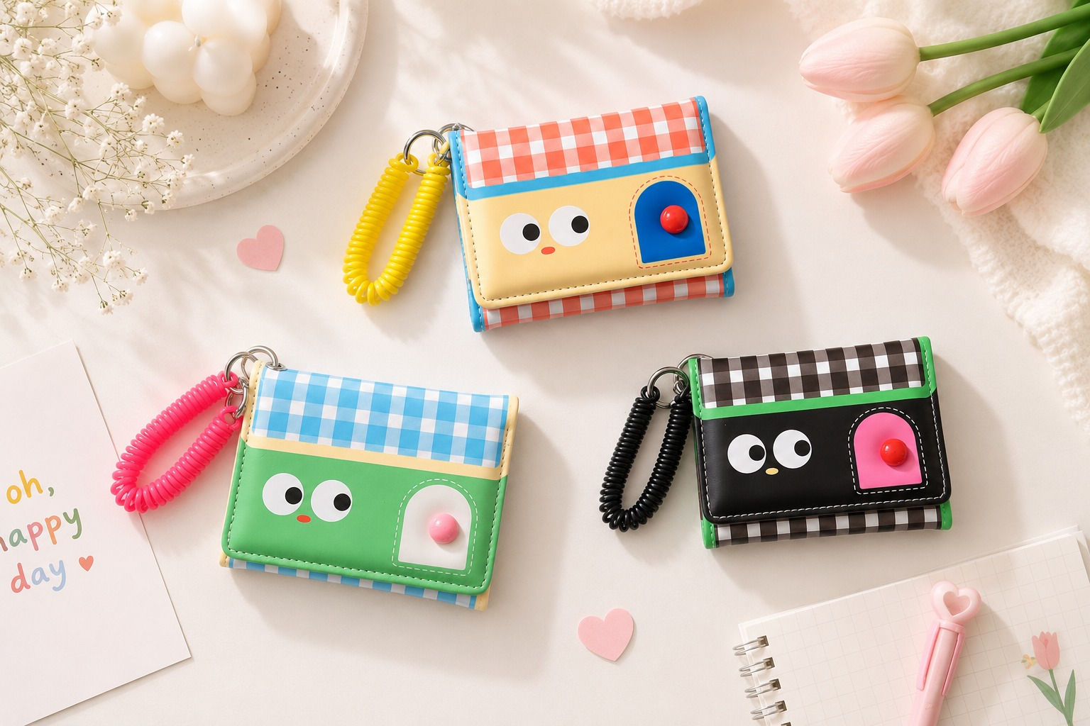 Check print tri fold wallet with telephone wire extender