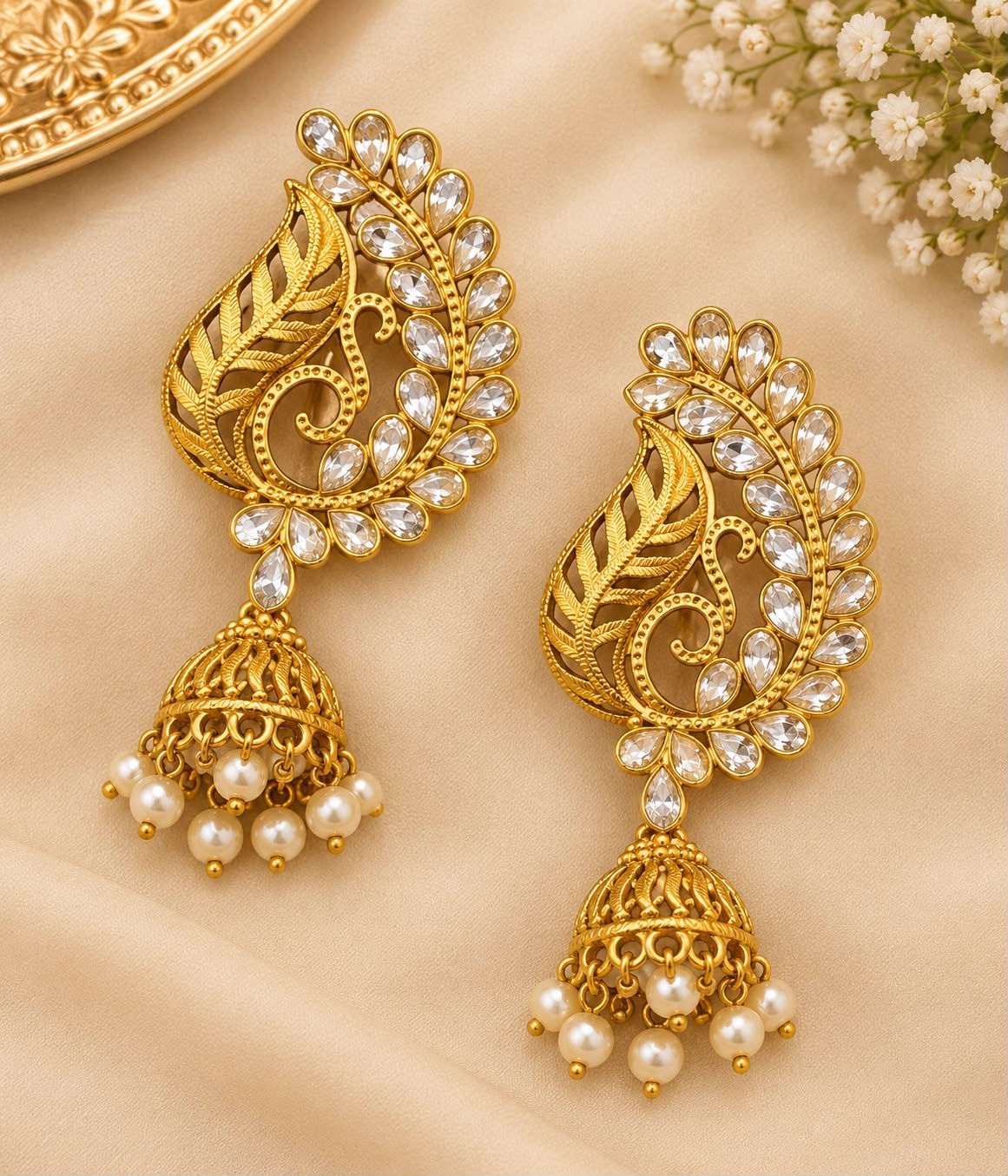 White Golden Ethnic Earring