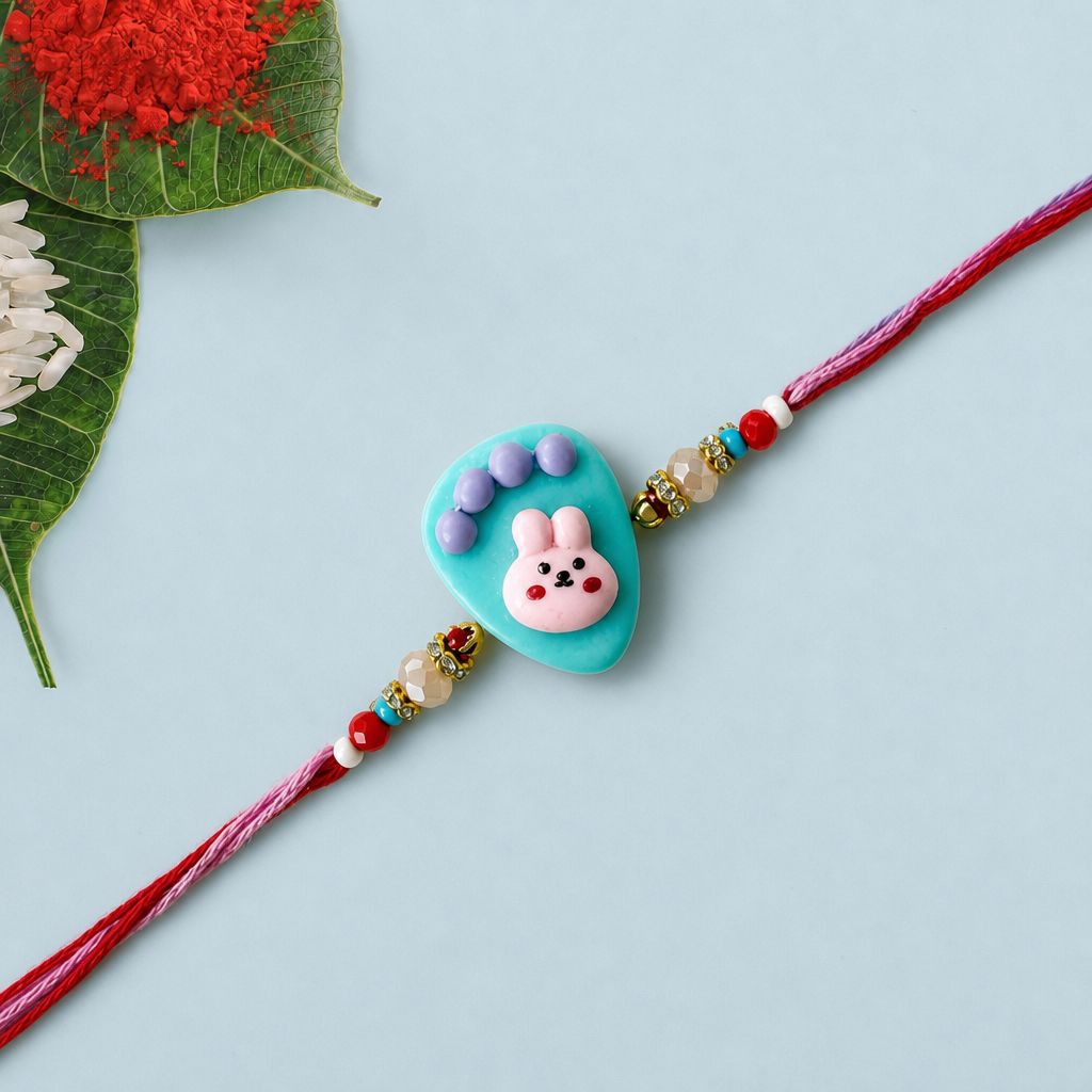 Turquoise Bunny Paw Charm Rakhi