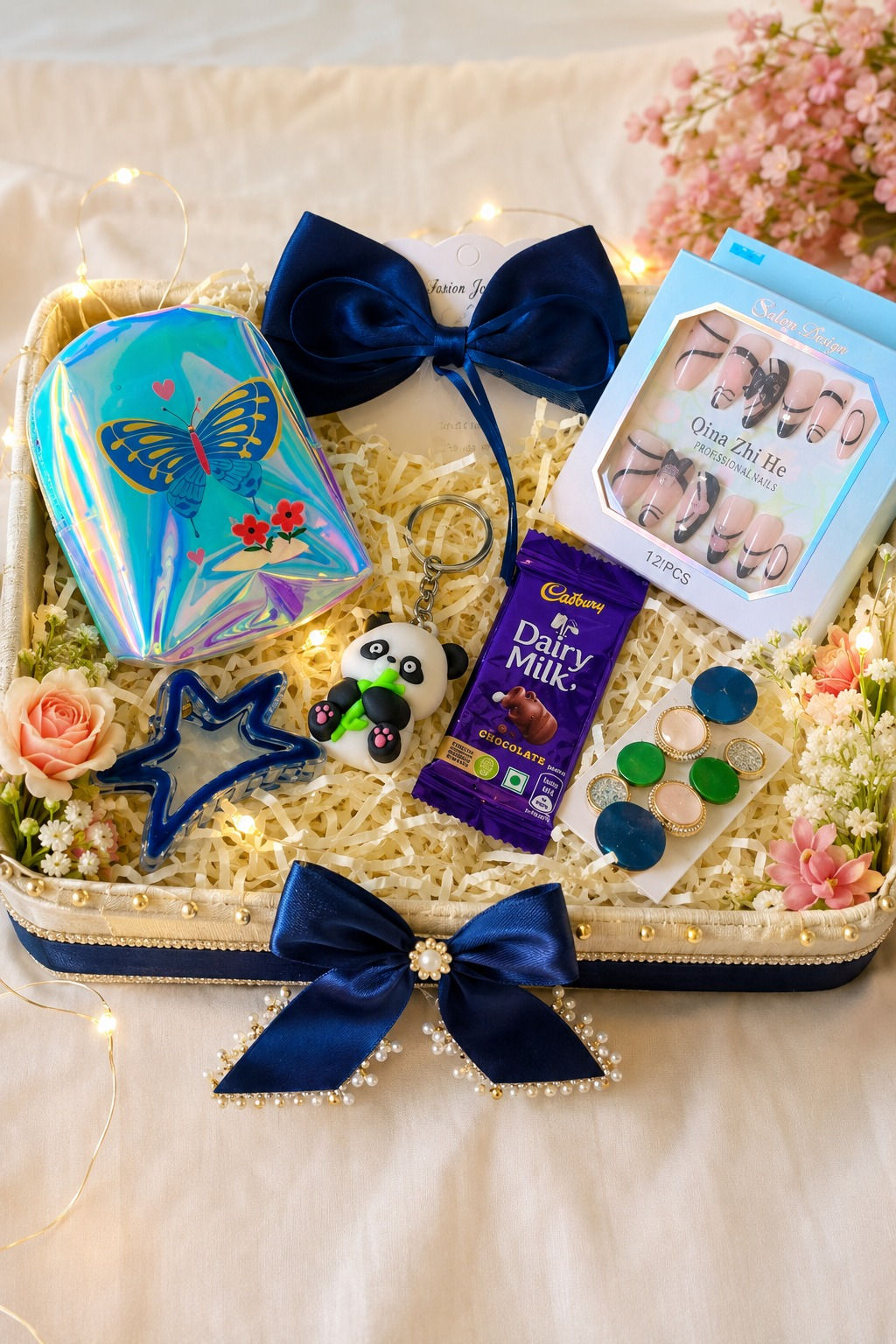 Navy blue theme hamper for sister/bhabhi with pouch
