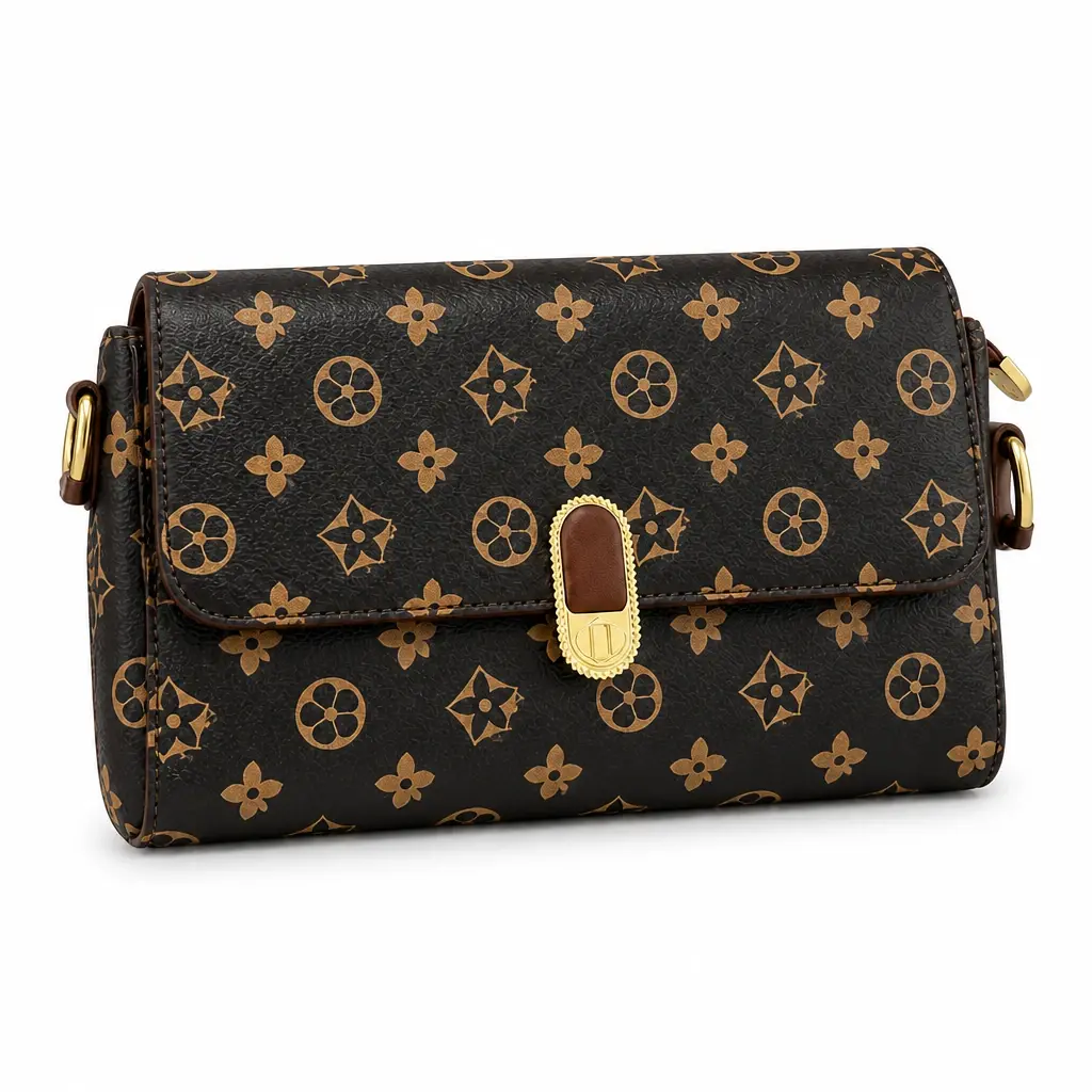 Printed triple campartment shoulder bag