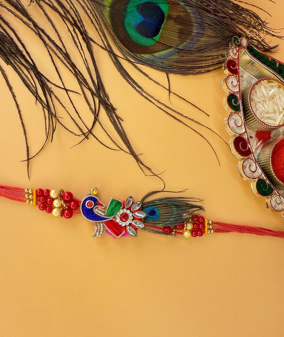 Thumbnail: Multicolour Peacock Rakhi with Beads & Feather