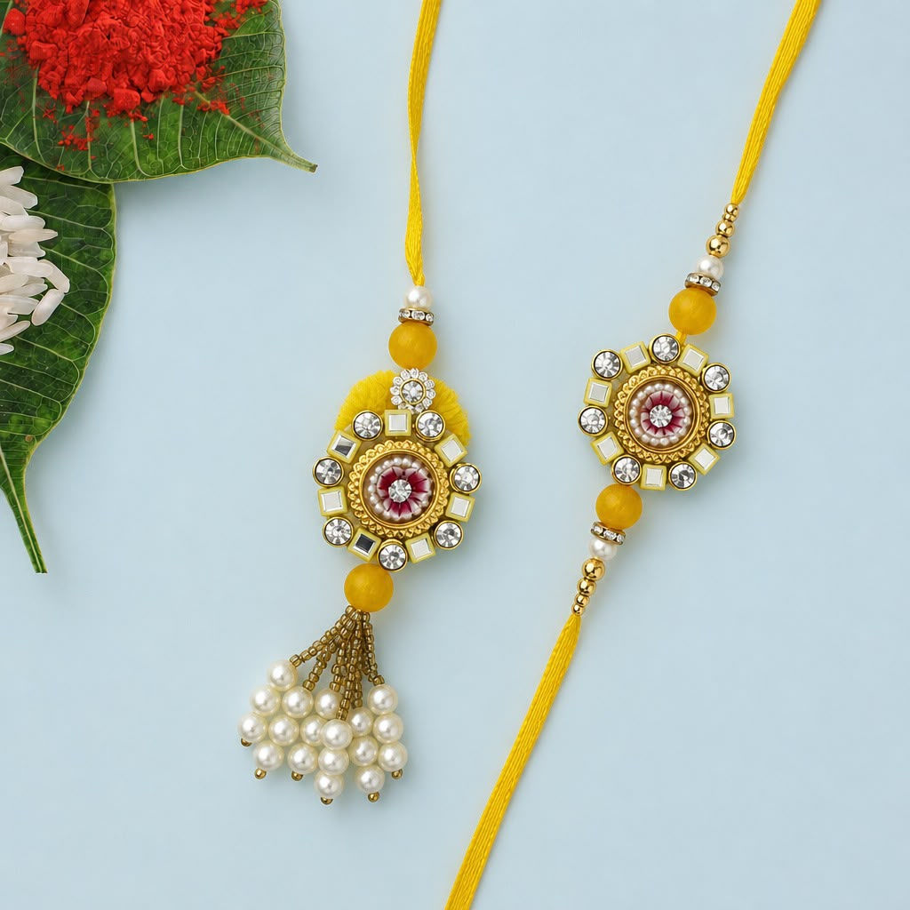Bhai Bhabhi mirror work rakhi pair