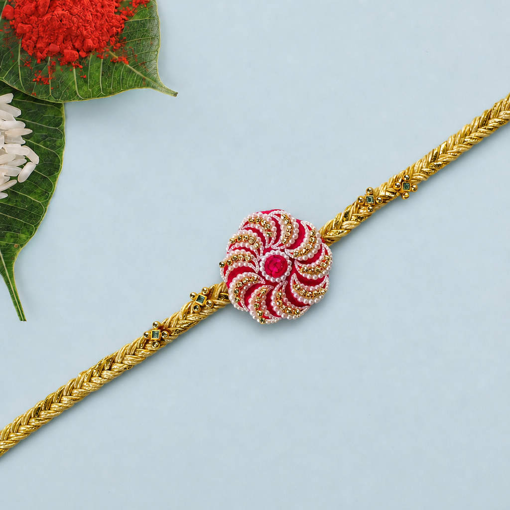 Gold Pink Stone Rakhi