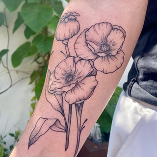 philly tattoo / illustrative blackwork tattoo / floral tattoo
