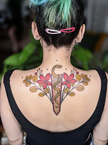 philly floral vintage retro color snake tattoo botanical