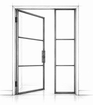 Porte avec partie fixe en acier et verre