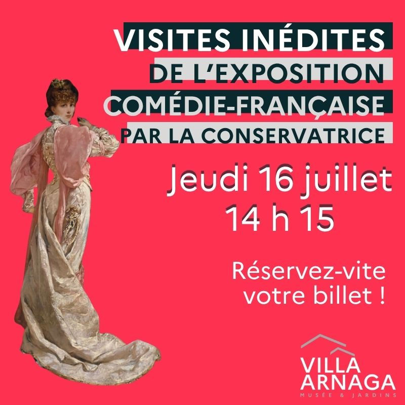 Visite de l'exposition "Les Collections de la Comédie Française en tournée à Arnaga" par la conservatrice du Musée.