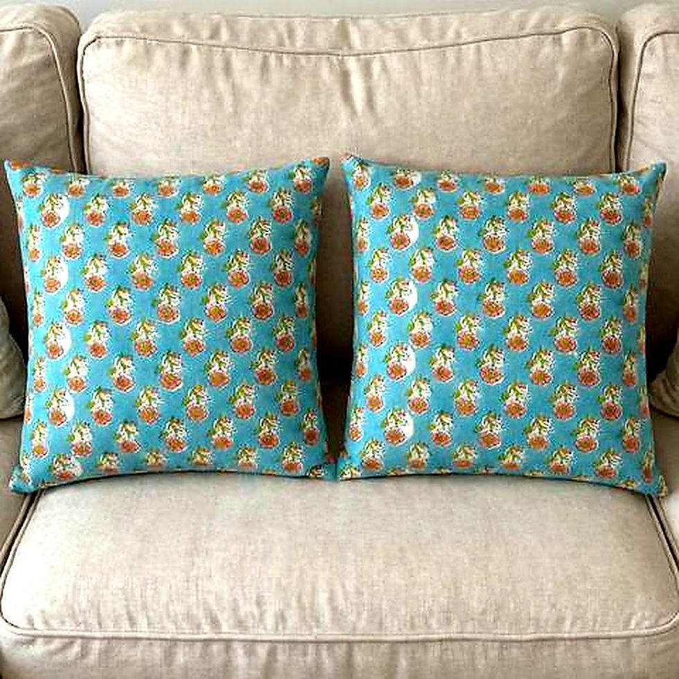 Thumbnail: Kraft Bharat Hand Block Print Cushion Cover, Firoza Gul, hand block printed in India