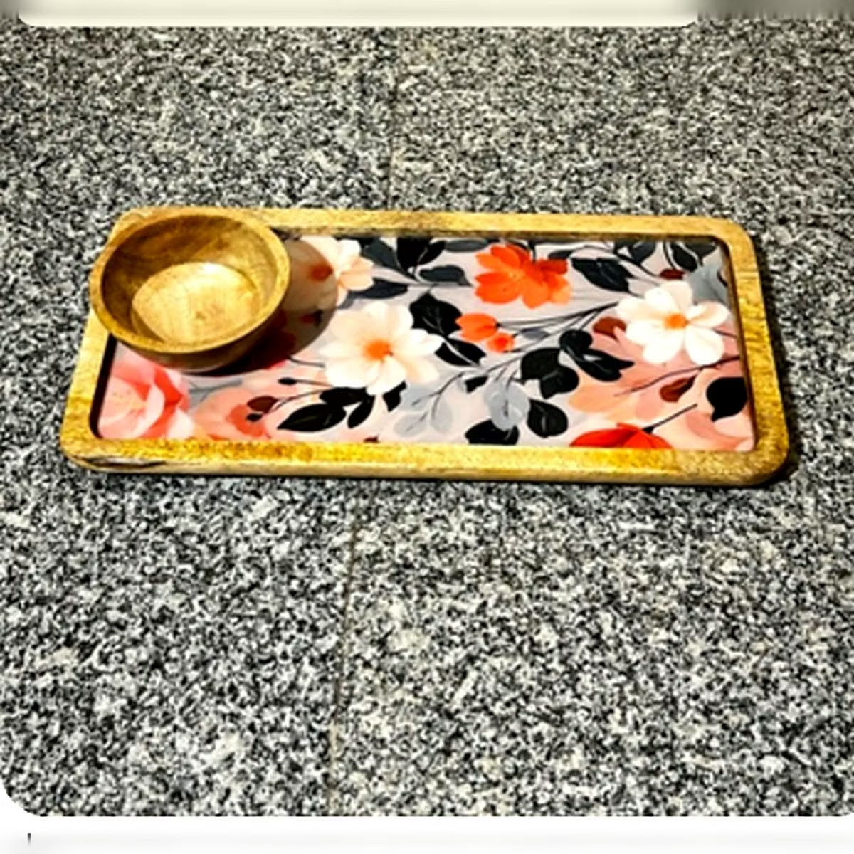 Kraft Bharat Epoxy Resin Chip and Dip Platter, Peach Floral, handmade in India