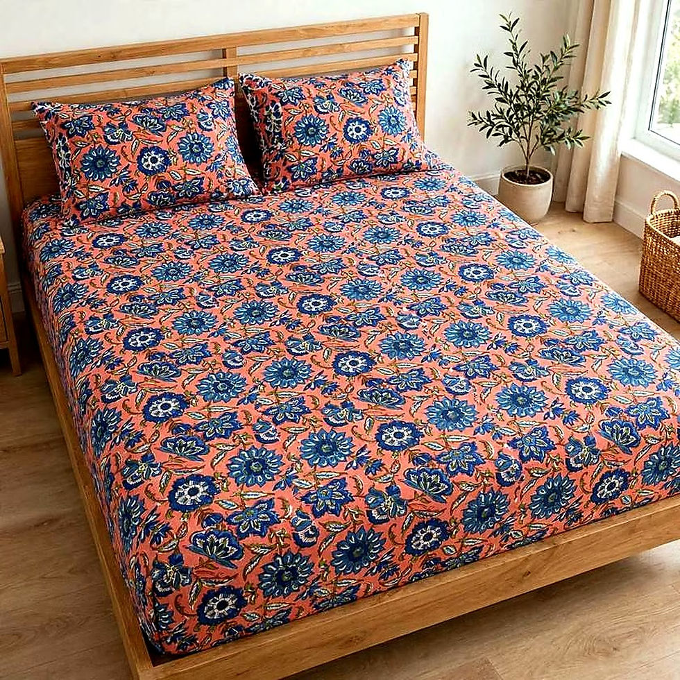 Kraft Bharat Hand Block Print Bedsheet, Ishq Bagh, hand block printed in India