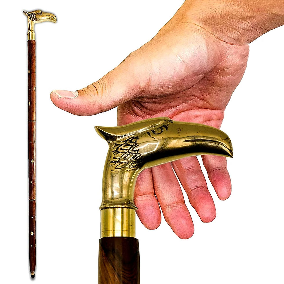 Kraft Bharat Wooden Walking Stick with Brass Eagle Handle, handmade in India, view 2