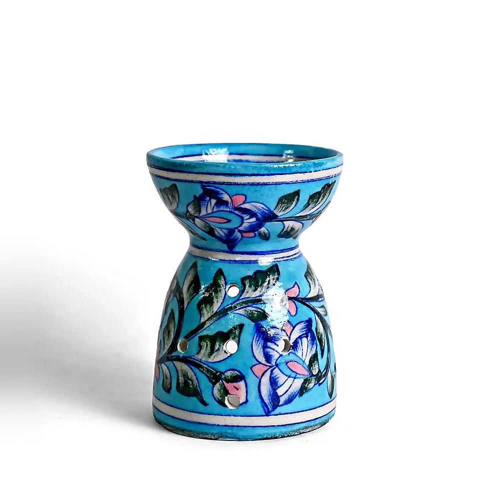 Thumbnail: Jaipur Blue Pottery Aroma Oil Burner, Sky Blue Floral, view 5