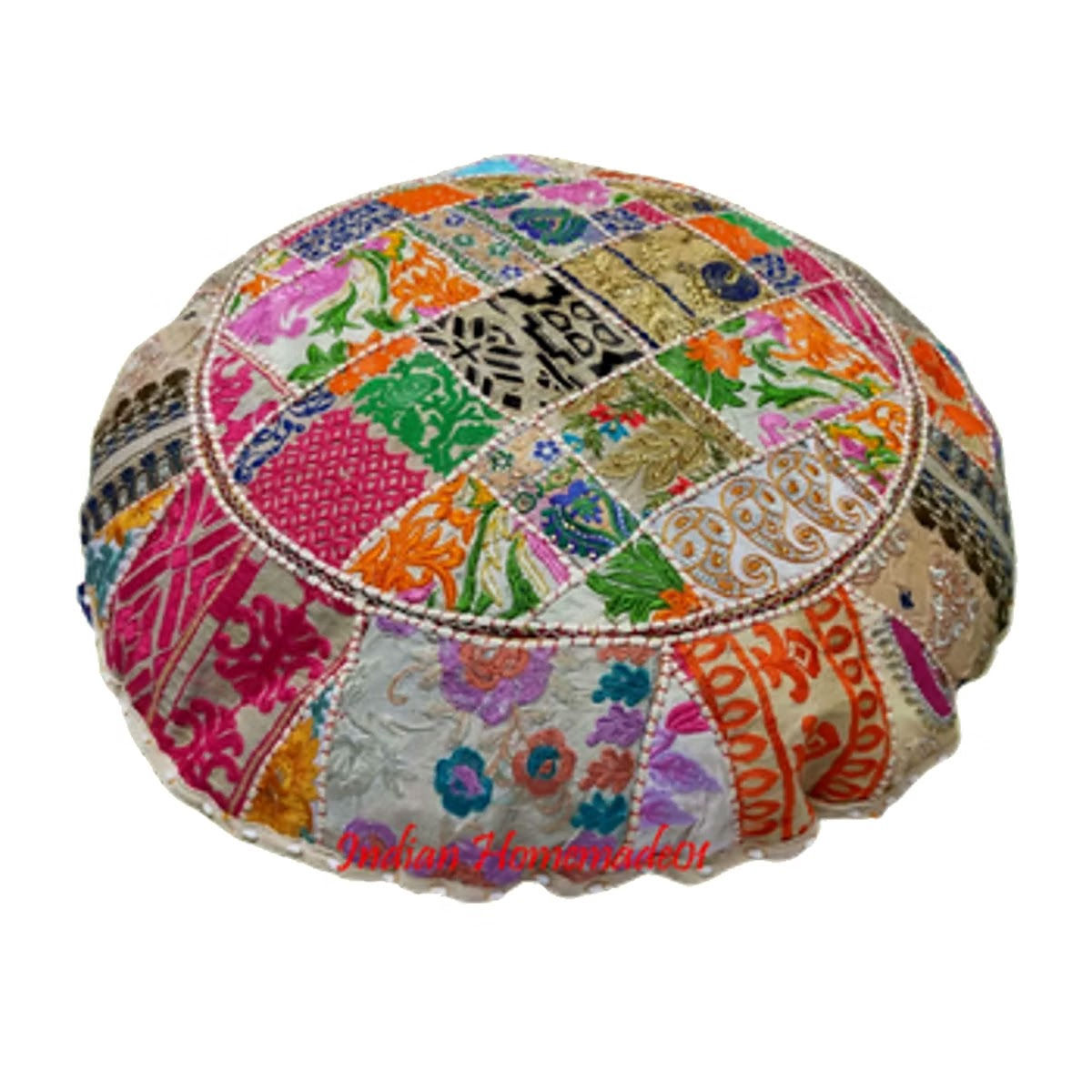 Kraft Bharat Handmade Patchwork Round Floor Cushion 32 in, Multicolour, handmade in Jaipur, India