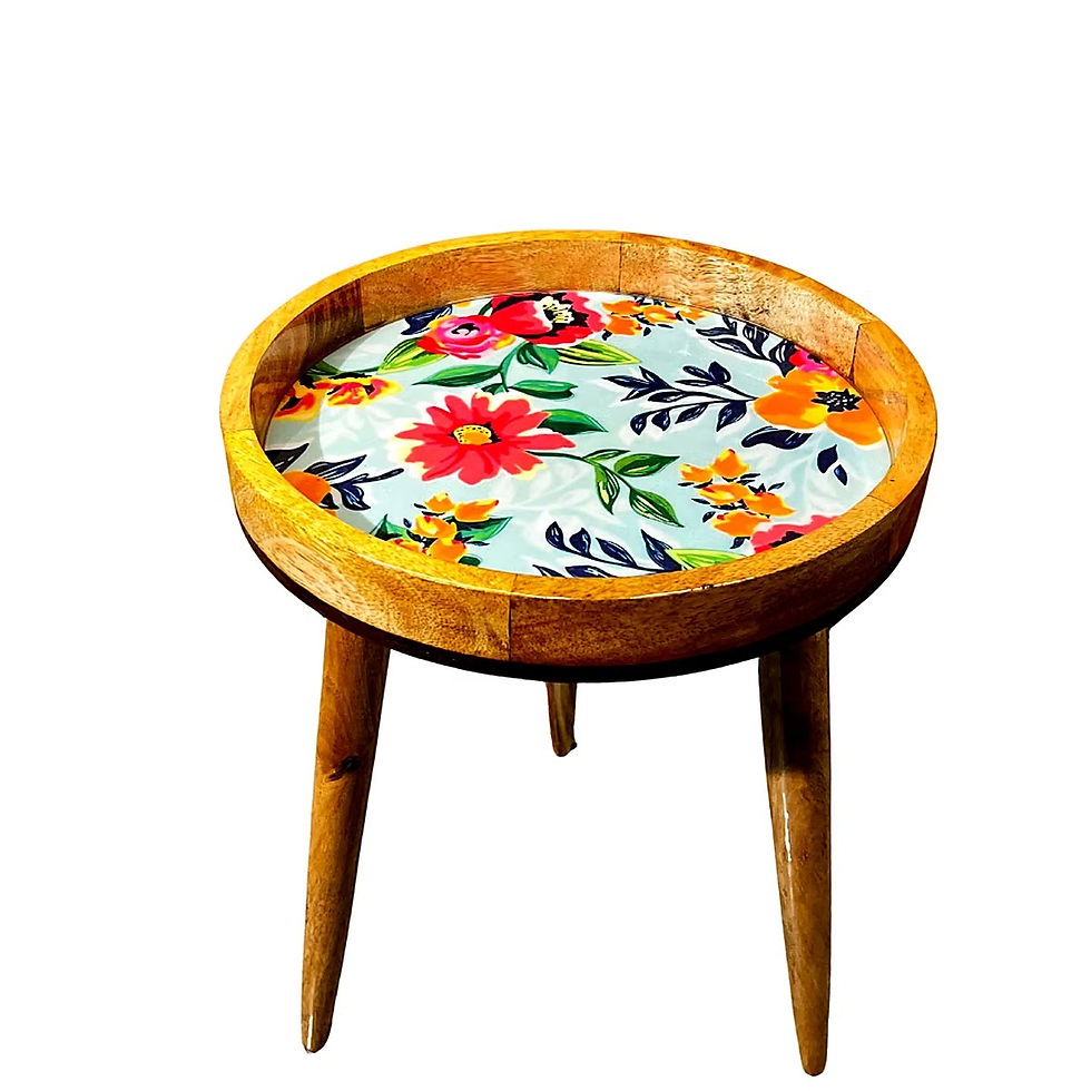 Kraft Bharat Epoxy Resin Foldable Wooden Stool, Garden Flowers, handmade in India
