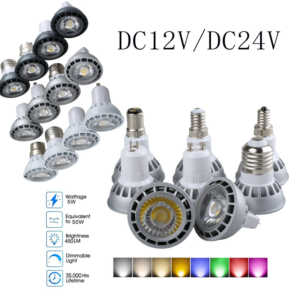 נרות לד COB MR16 DC 12V E27 GU10 E14 E12 B22 GU5.3