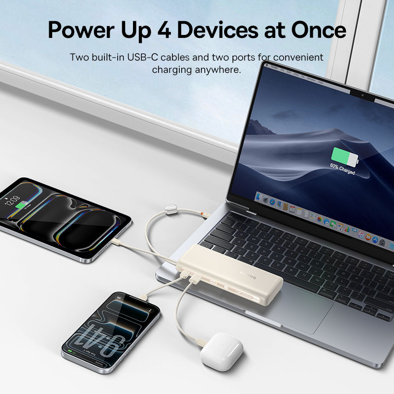 תמונה ממוזערת: בנק כוח Baseus 20000mAh 100W עם כבל USB-C כפול מובנה, טעי
