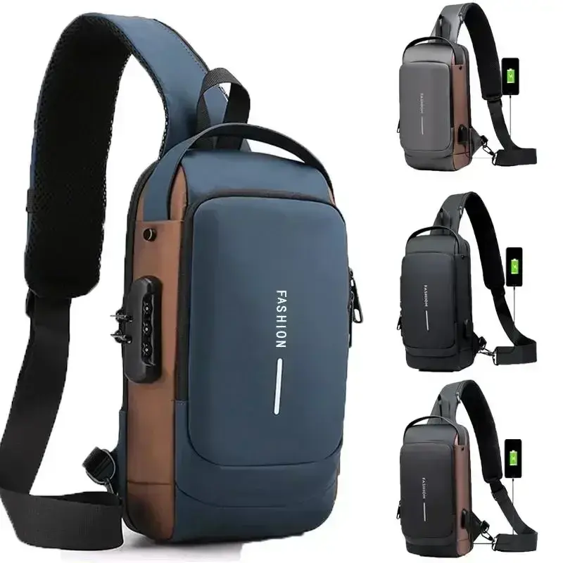 Men Anti Theft Chest Bag Shoulder Bags USB Charging Crossbody Package School Sho