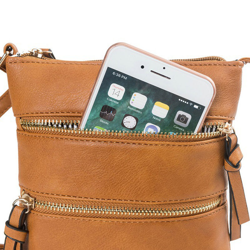 תמונה ממוזערת: נשים Crossbody עור PU פנאי צבע טהור רב תכליתי כיס כפול רוכסן