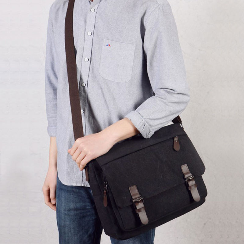 תמונה ממוזערת: Men Canvas Messenger Bag Vintage Brand Business Casual Travel Shoulder Bag Lapto