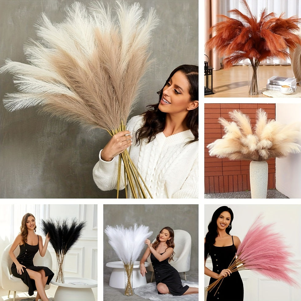 תמונה ממוזערת: 5pcs Faux Pampas Grass, Large Tall Artificial Pompous Branches, Fluffy Stems for