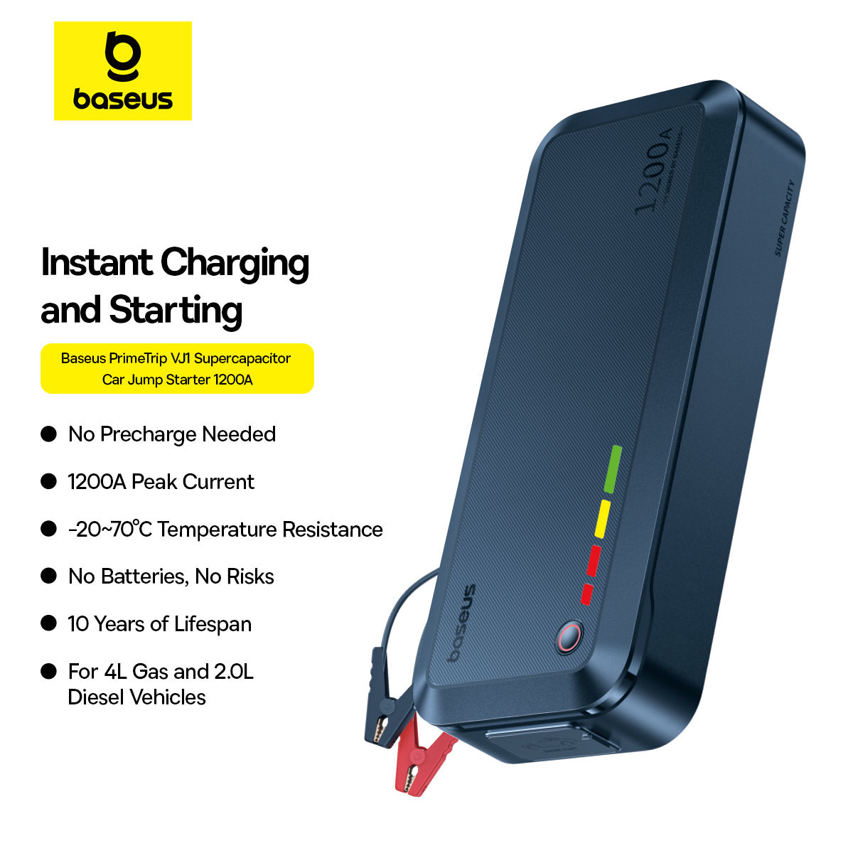 Basues Super Capacitor 1200A Car Jump Starter Emergency Car Battery Starting for