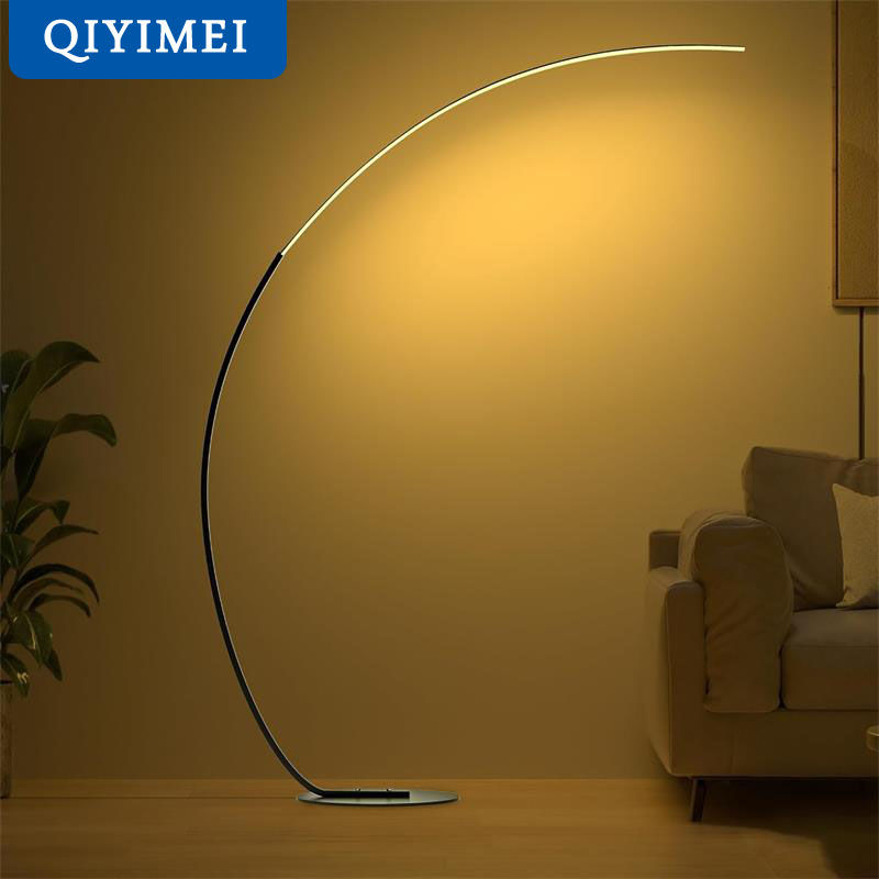 מנורות רצפה פינתיות LED שחור לבן C APP רצפה ניתנת לעמעום מרחוק