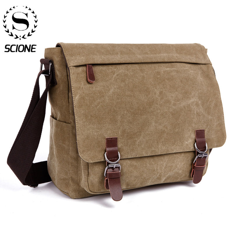 Men Canvas Messenger Bag Vintage Brand Business Casual Travel Shoulder Bag Lapto