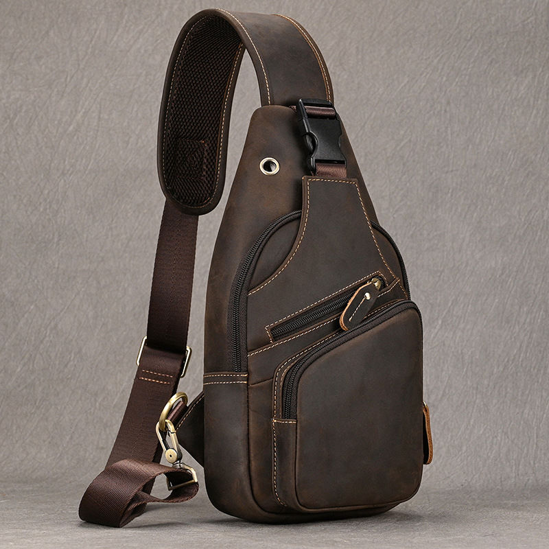 Luufan Leather Men's Chest Bags iPad Mini Cow Leather Shoulder Bags Casual Sport
