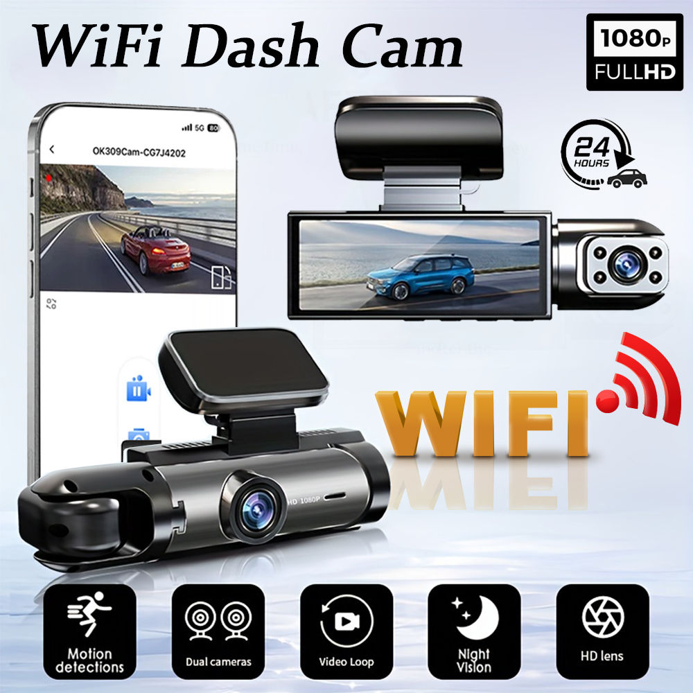 1080P WIFI מצלמת דאש כפולה למכוניות, מלפנים ובפנים