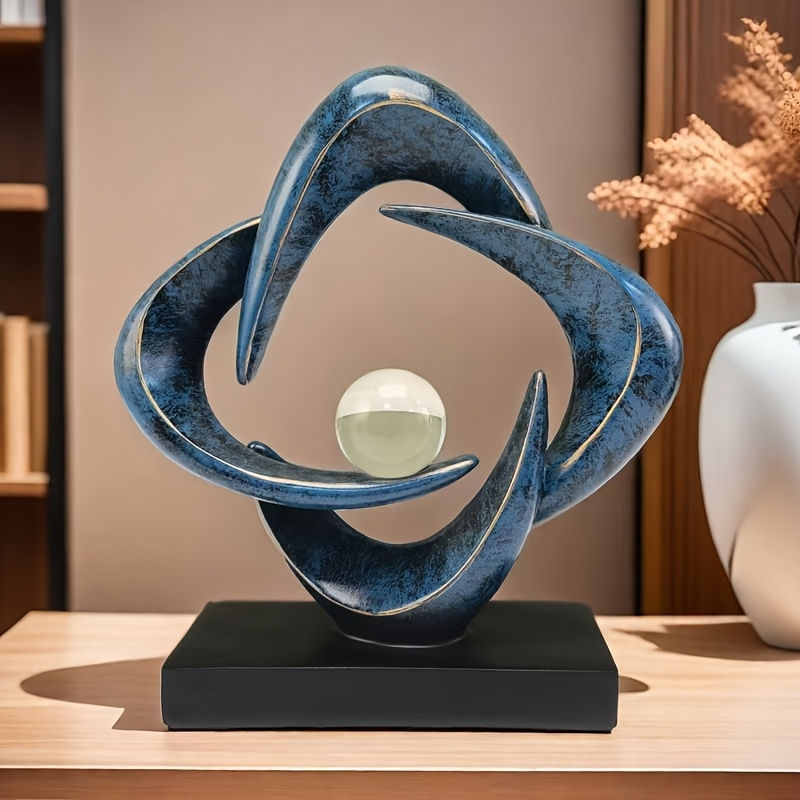 Luxury Resin Art Sculpture with Blue & Golden Glossy Finish – Elegant Abstract