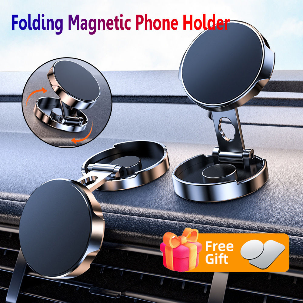 Round Folding Magnetic Car Holder 360 Degree Rotatable Mobile Phone Bracket Moun