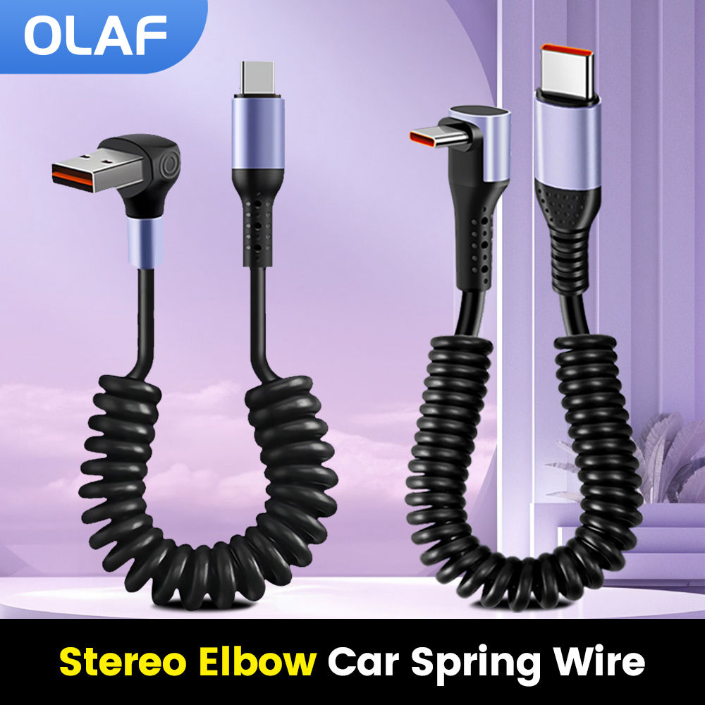 20CM To 1M Car Spring Cable 66W Short Fast Charging Wire Type C TO Type C Cable