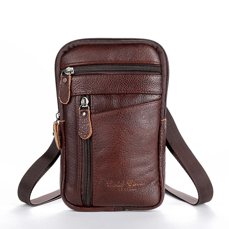 Leather Waist Bag Men's Mobile Phone Bag Wearing Belt Outdoor Sport One Shoulder