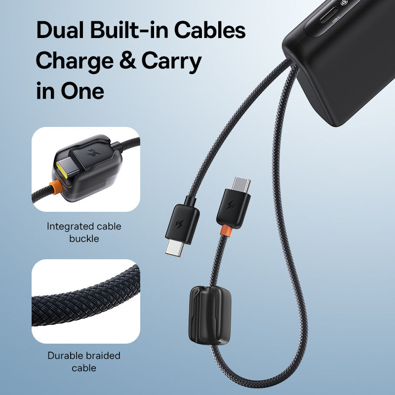 תמונה ממוזערת: בנק כוח Baseus 20000mAh 100W עם כבל USB-C כפול מובנה, טעי