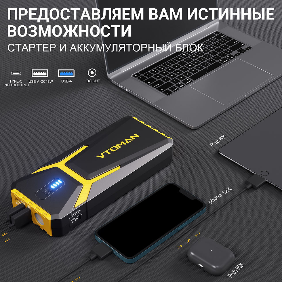 תמונה ממוזערת: VTOMAN סוללת גיבוי 20000mAh ניידת מתנעת קפיצה לרכב 