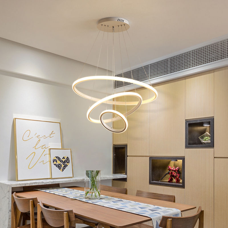 Modern Pendant Lamp Led Rings Circle Ceiling Hanging Chandelier Black Loft Livin