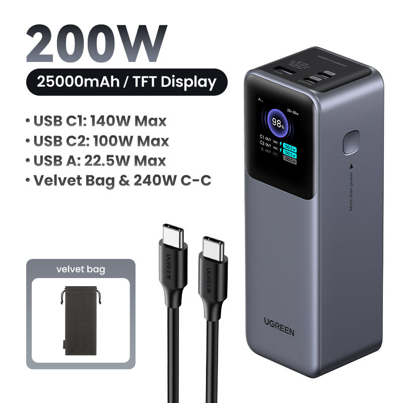תמונה ממוזערת: UGREEN Nexode 200W 25000mAh סוללת גיבוי ניידת עם PD וסולל�