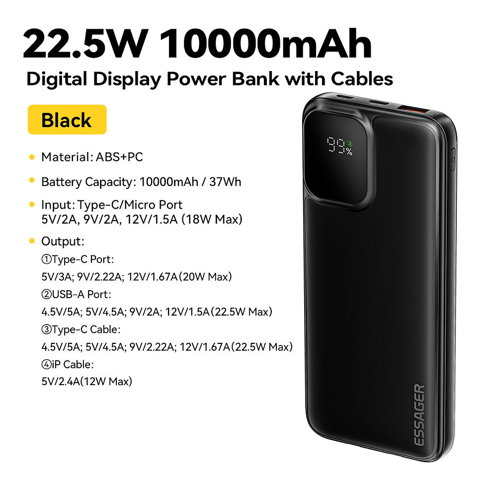 תמונה ממוזערת: בנק כוח נייד Essager 20000mAh עם שני כבלים מובנים סו