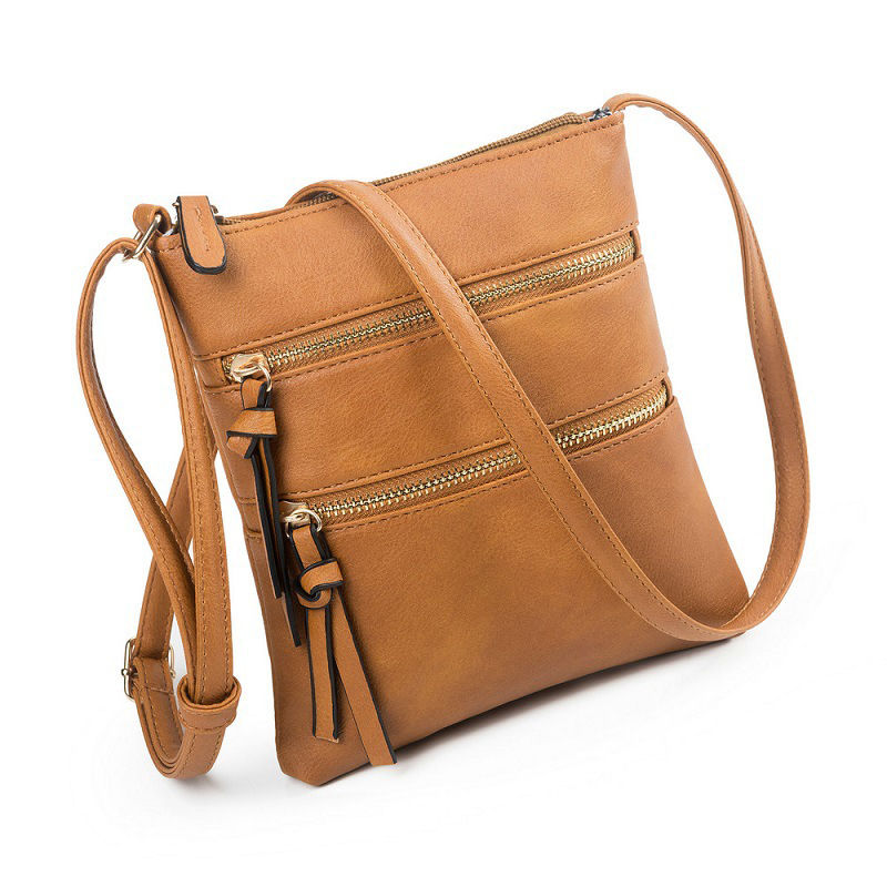 תמונה ממוזערת: נשים Crossbody עור PU פנאי צבע טהור רב תכליתי כיס כפול רוכסן